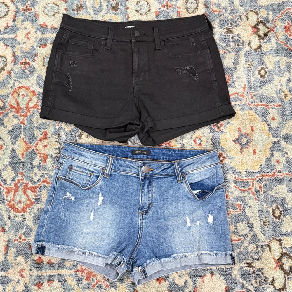 Old Navy STS Blue Denim Shorts Women 8 29 Black Blue Distressed Casual EUC